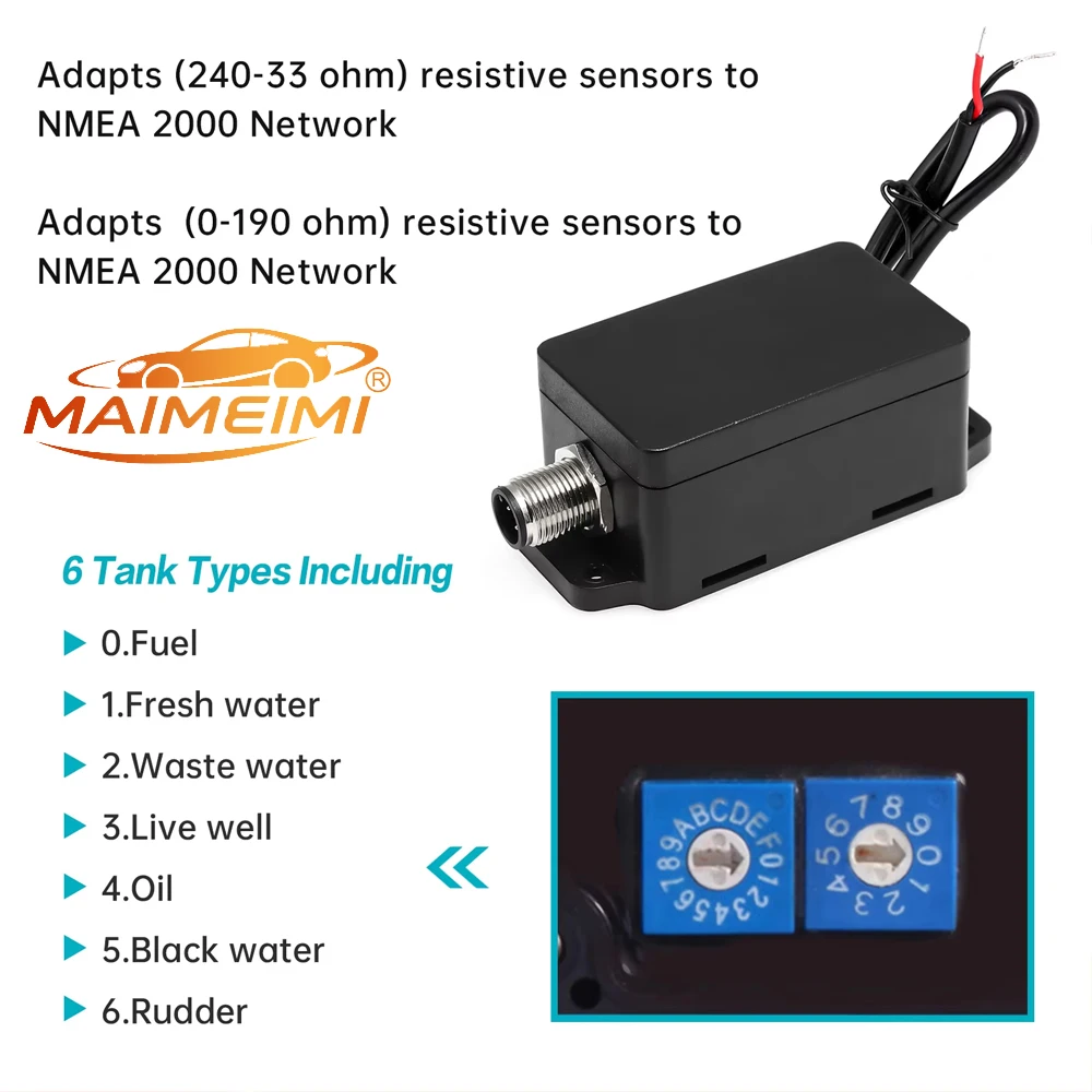 NMEA2000 Data Converter Standard Micro-C Connector IP65 Waterproof Marine Boat Yacht 0-190ohm/240-33ohm Connector