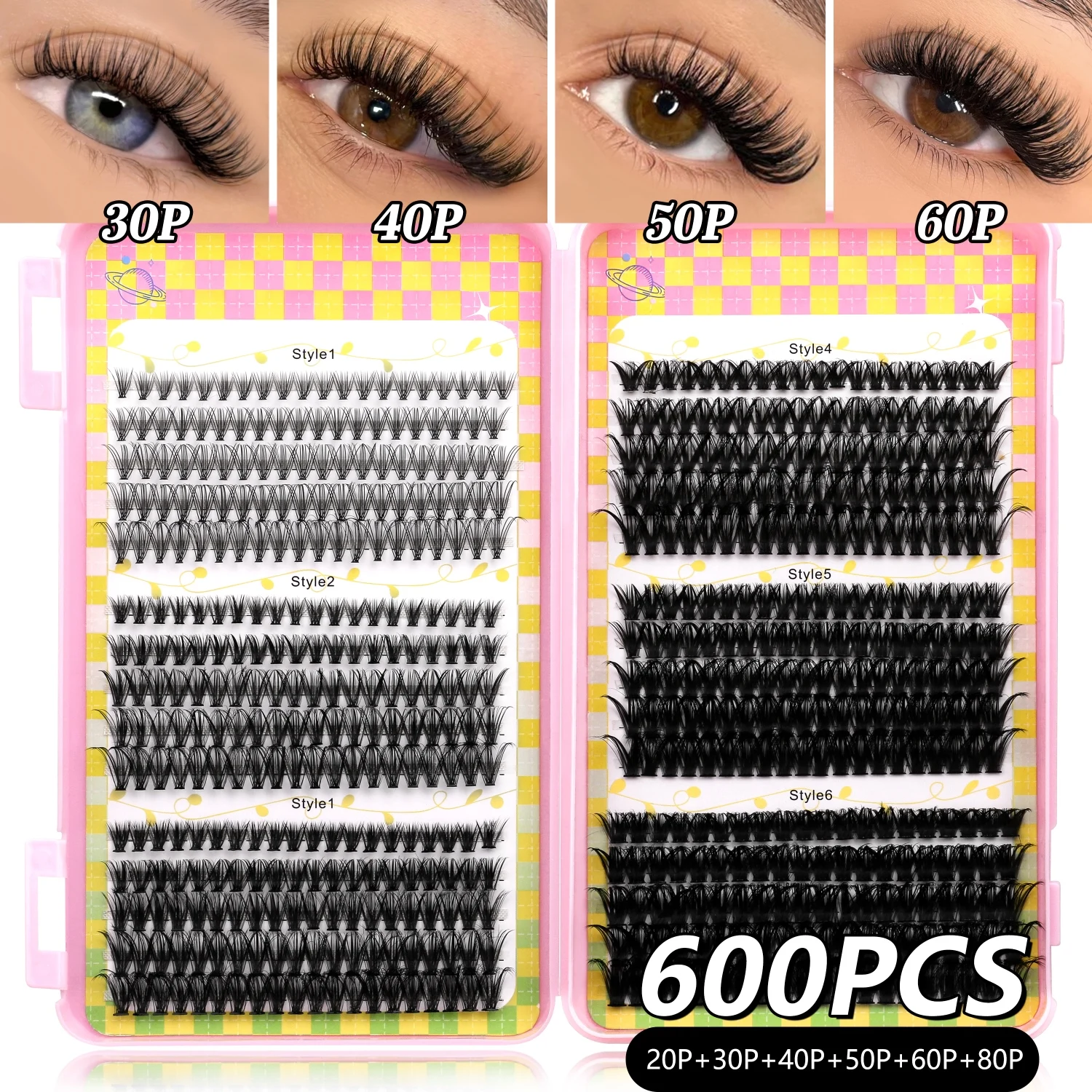 Veltrinay 600 peças de fecho individual, extensão grossa e fofa, comprimento misto, faça você mesmo, cílios macios e fofos