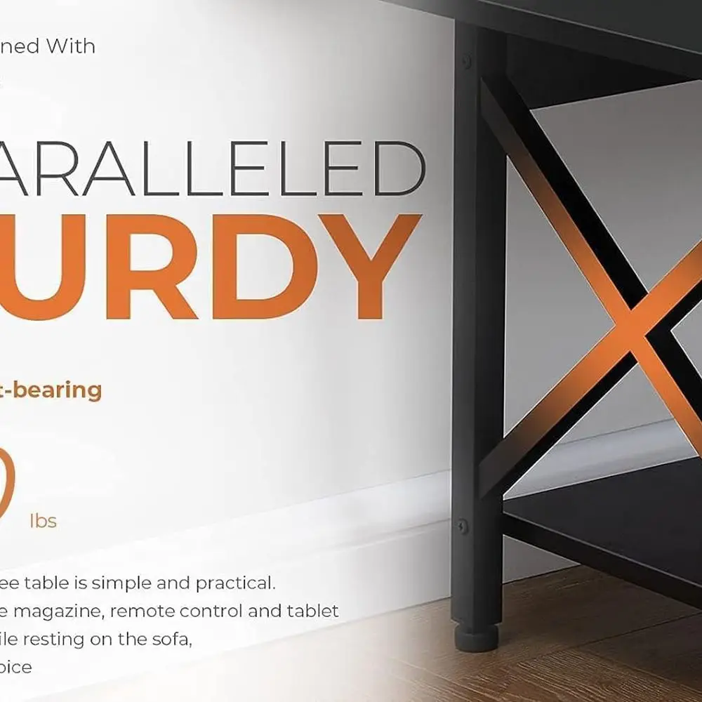 39 Rectangular 2-Tier Storage Coffee Table, Modern Farmhouse Style, Living Room & Home Office, Easy Assembly