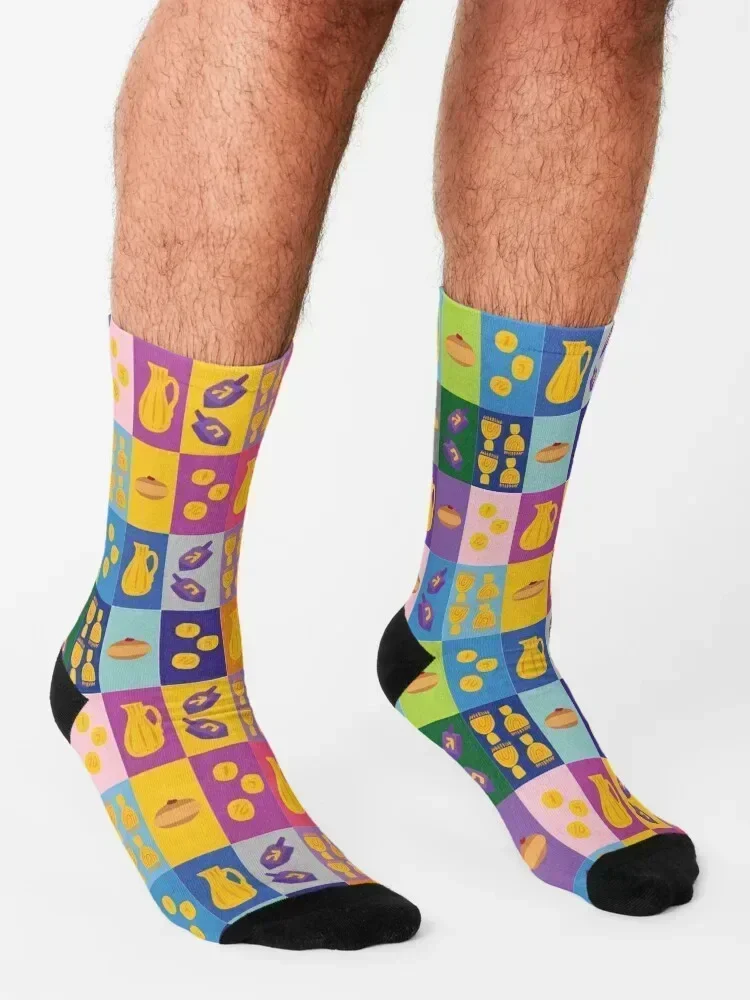 Chanukah Smorgasbord - Pinks Pop Art Grid Socks funny sock luxury Men's winter thermal Woman Socks Men's