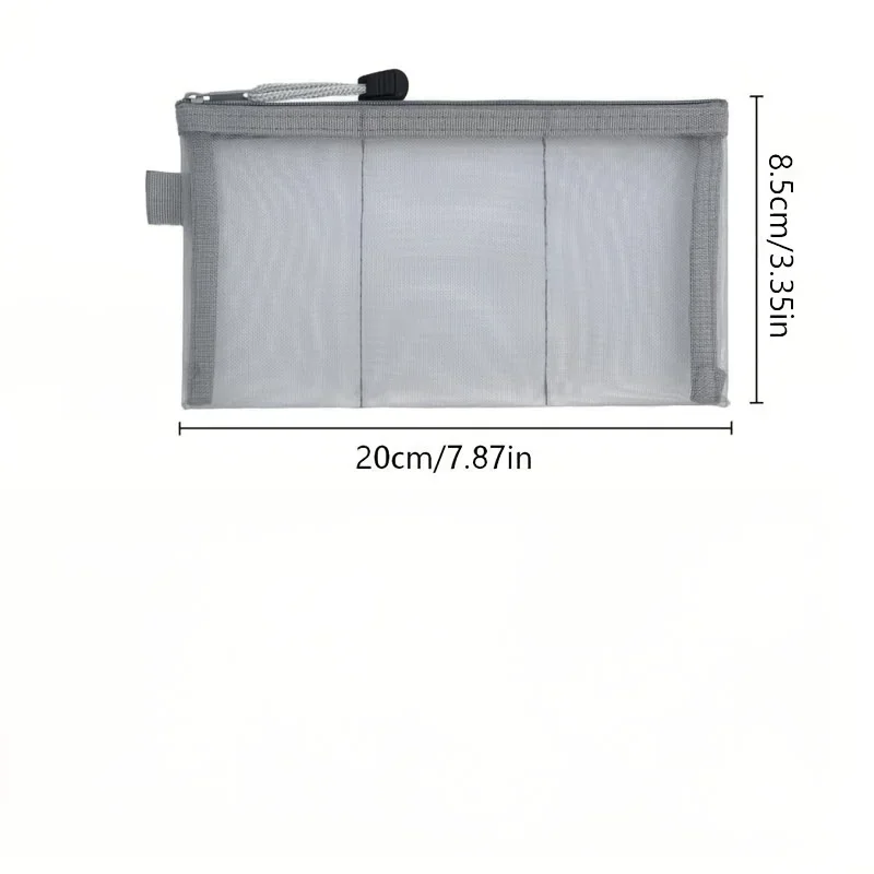 Three-Compartment Layered Mesh Storage Bag, Transparent Storage Pouch, Portable Travel Organizer for ID Cards, Data Cables