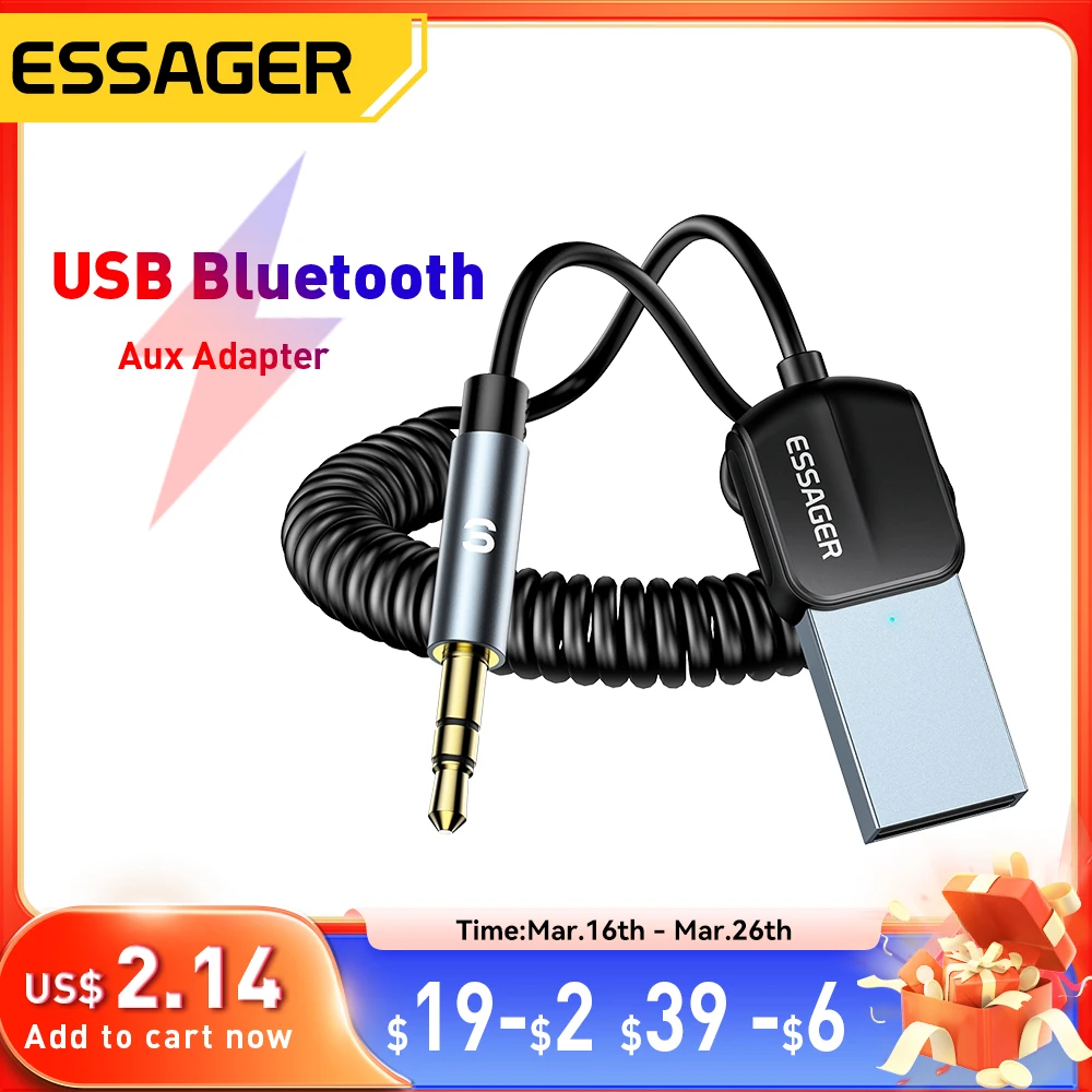 Essager USB Bluetooth Aux Adapter Dongle USB To 3.5mm Jack Audio Wireless Handsfree Kit For Car Stereo Receiver USB Transmitter