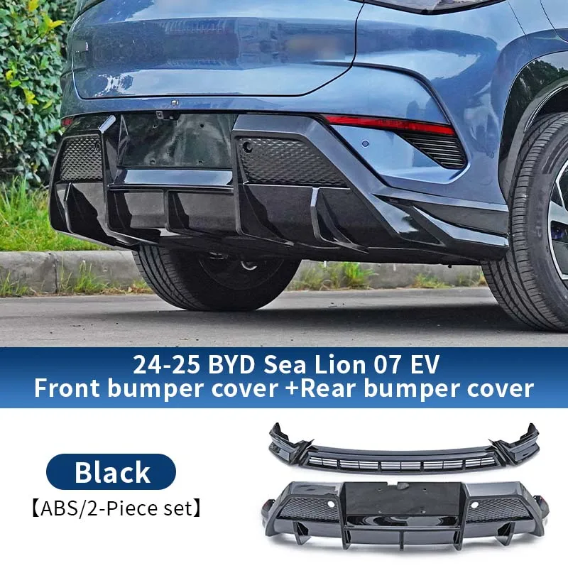 Body Kit Mobil Model Baru untuk Byd Sea Lion 07 Ev 24-25, Lips Bumper Depan dan Diffuser Belakang, Bahan PP Hitam Gloss