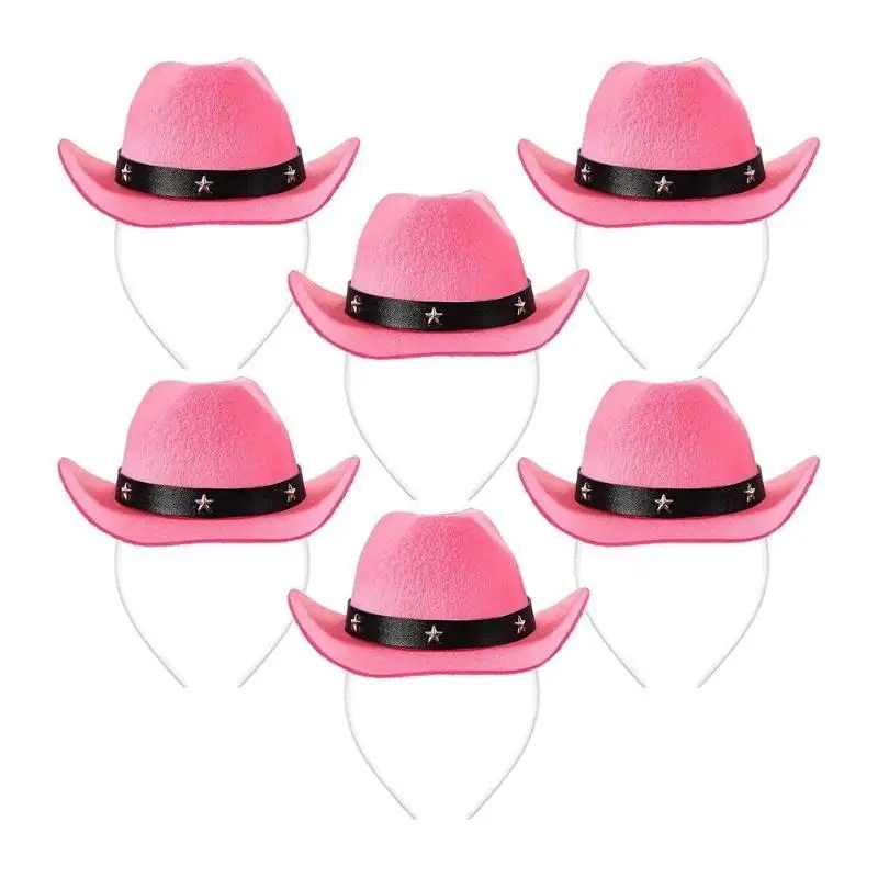 652F Cowboy Hat Headband Party Hairhoop Fashion Cowgirl Hat Headpiece Cosplay Costume Hairband for Adult Festival Headgear