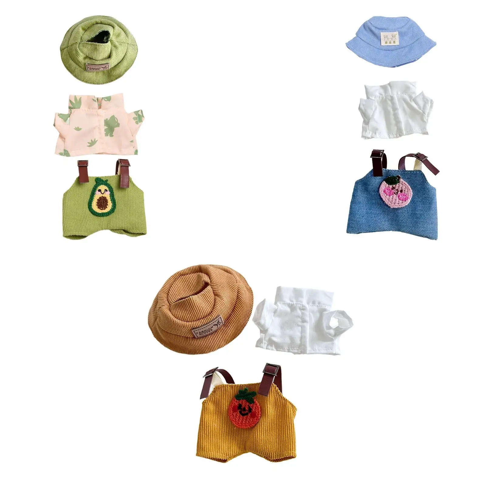 Doll Apparel Collection with Hat for 17cm Doll, Features Various Outfits