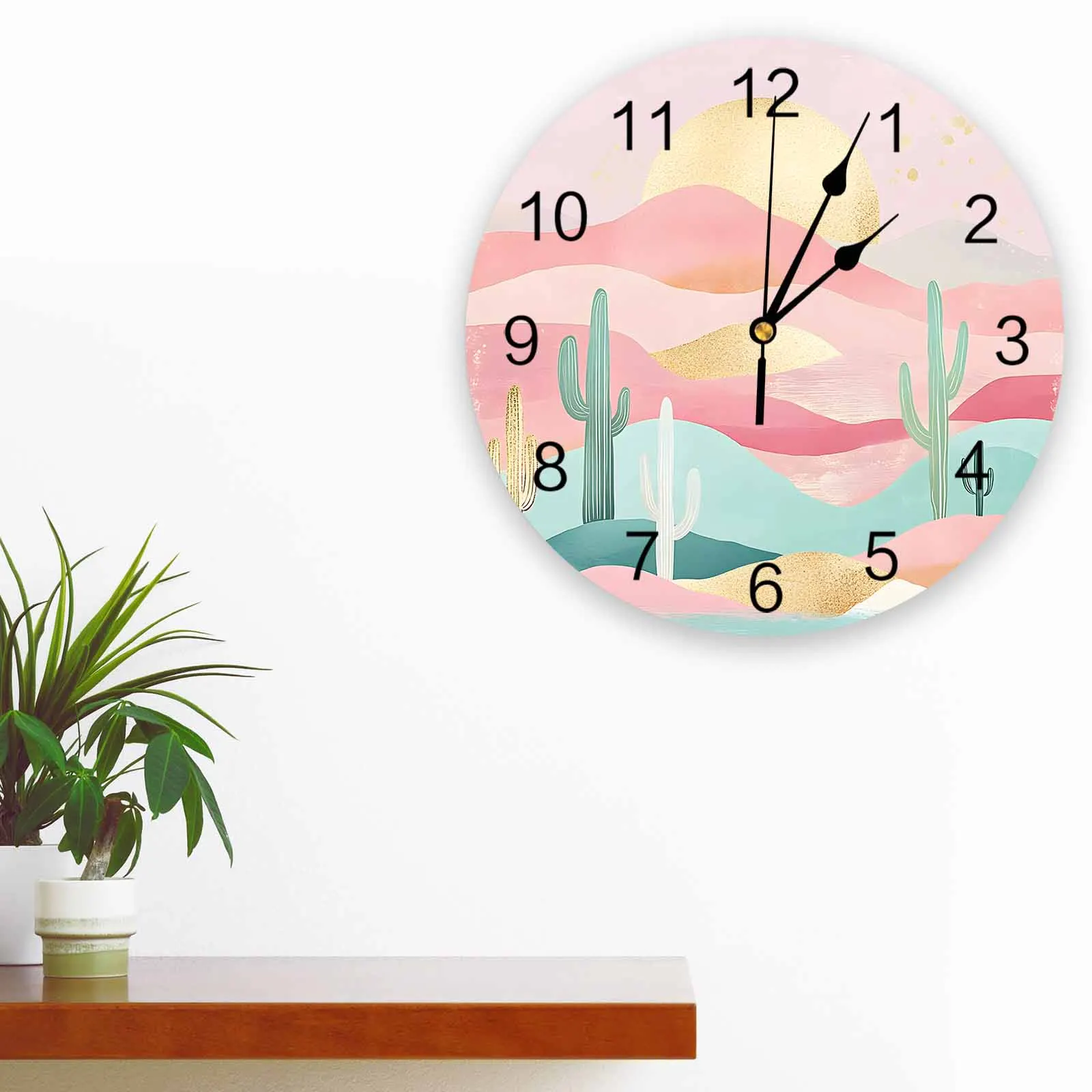 

Bedroom Wall Clocks Pink Desert Cactus Sun Living Room Clocks Ornaments Baby Room Study Mute Wall Clocks