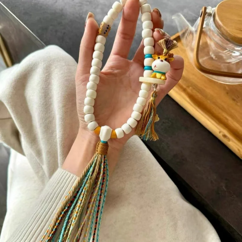 

Дизайнерский ручной браслет из костяных бусин с рогами оленя, отверстием для носа лося, старое стекло