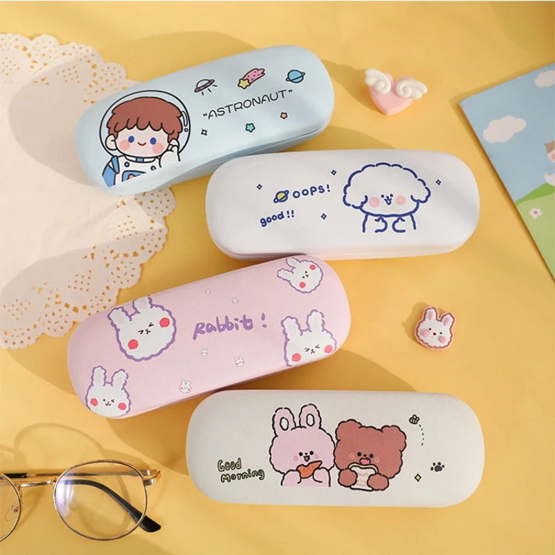 ins Cute Cartoon Pattern Folding Glasses Case Men Women PC Leather Sunglasses Case Fashion Portable Eyewear Protector Cover