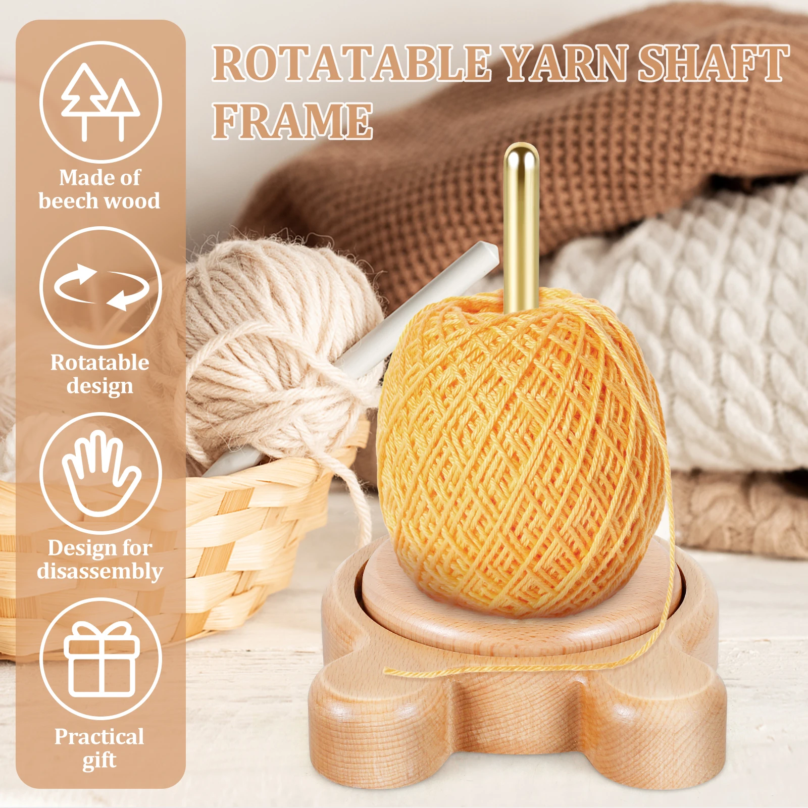 حامل الغزل الخشبي موزع المحمولة خشب الزان الغزل المغزل موزع مستقر دائم خيوط كروشيه حامل الكرة للحرف الفنية #2