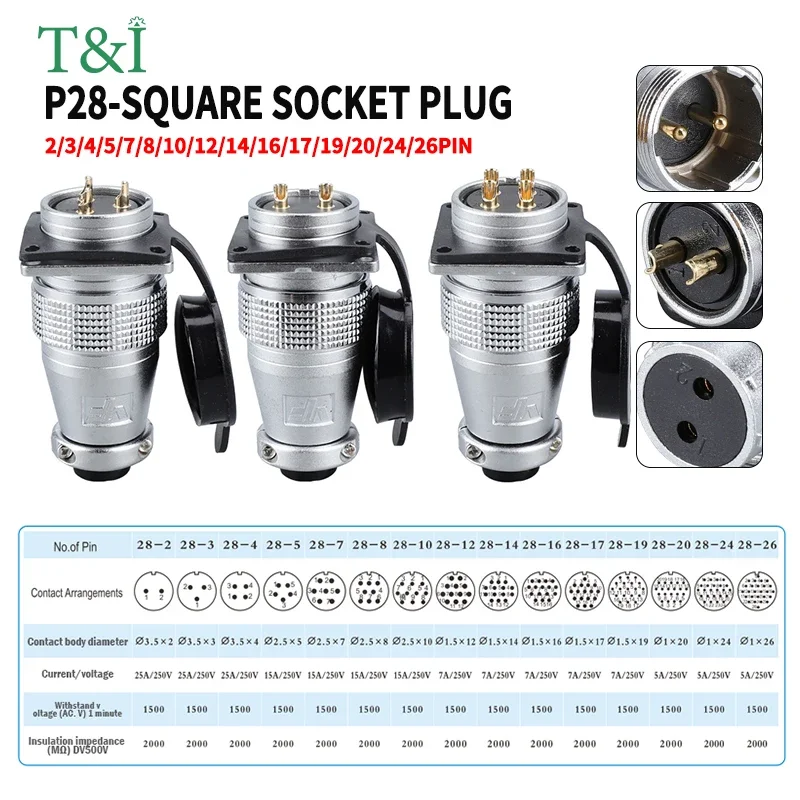 PLS28 aviation connector plug socket 2/3/4/5/7/10/12/14/16/19/20/24pin male female butt joint Circular connector rear nut P28