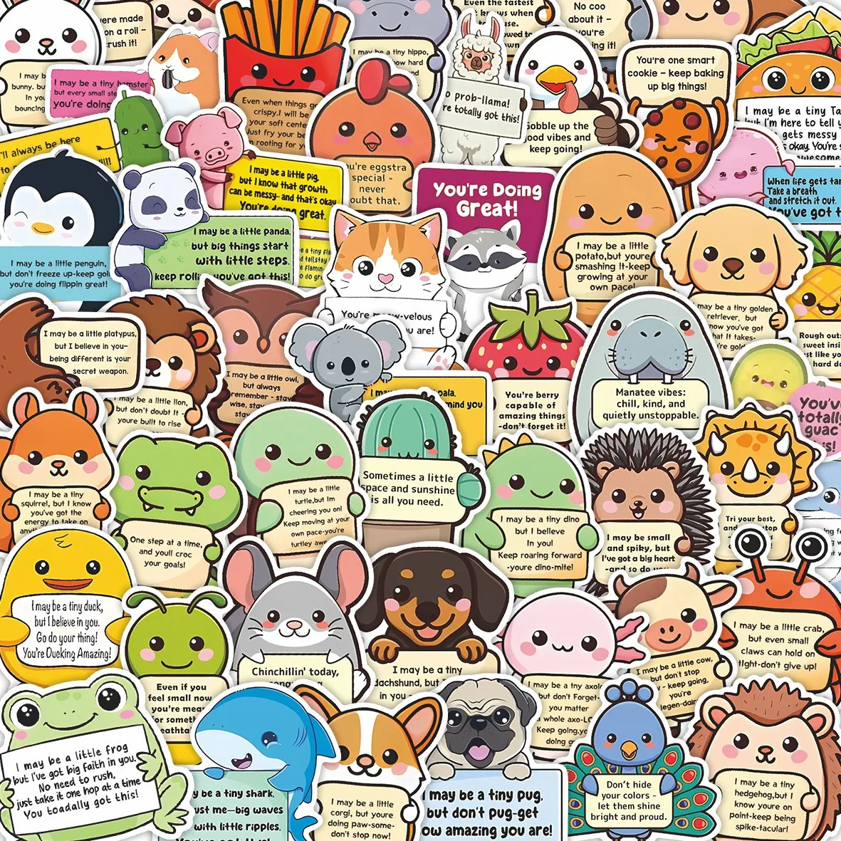 50/100Pcs Cute Emotional Support Animal Stickers Animal Motivational DIY Stickers Scrapbooking Phone Luggage Waterproof Decals