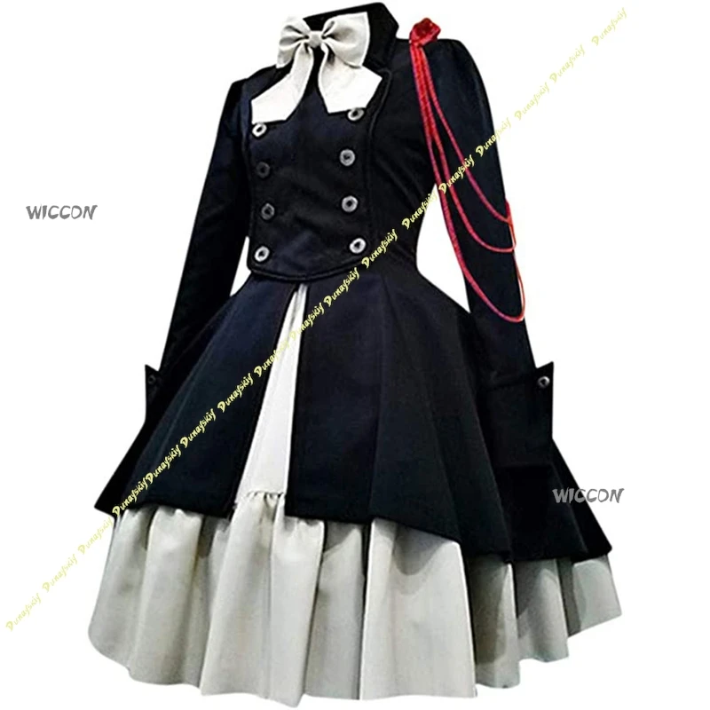 

Medieval Renaissance Gothic Dress Retro Bow Ruffle Hem Punk Style Dress Women Halloween Cosplay Party Stage Costume Outfit