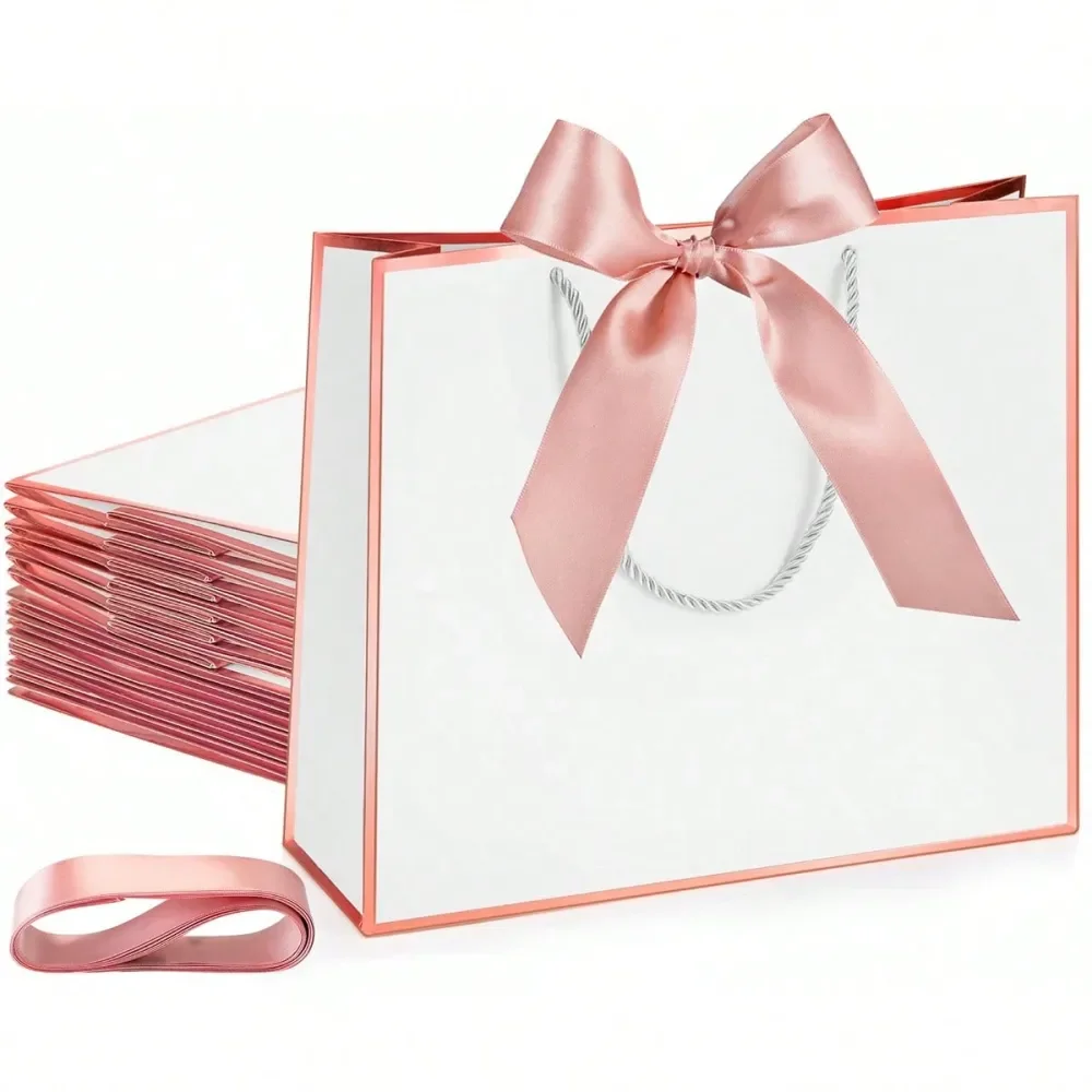 

Thank You Gift Bag With Handle 11.8 X 10 X 4 Inch Paper Bag With Bow Gift Bag Suitable For Wedding Bridesmaids Party Birthday Ho