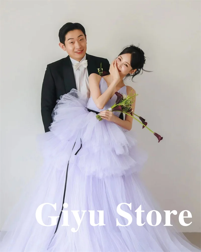 

Giyu Elegant Lavender Tulle Evening Dresses Wedding photo shoot V neck Floor Length Garden Bride Gowns Evening Party Dress