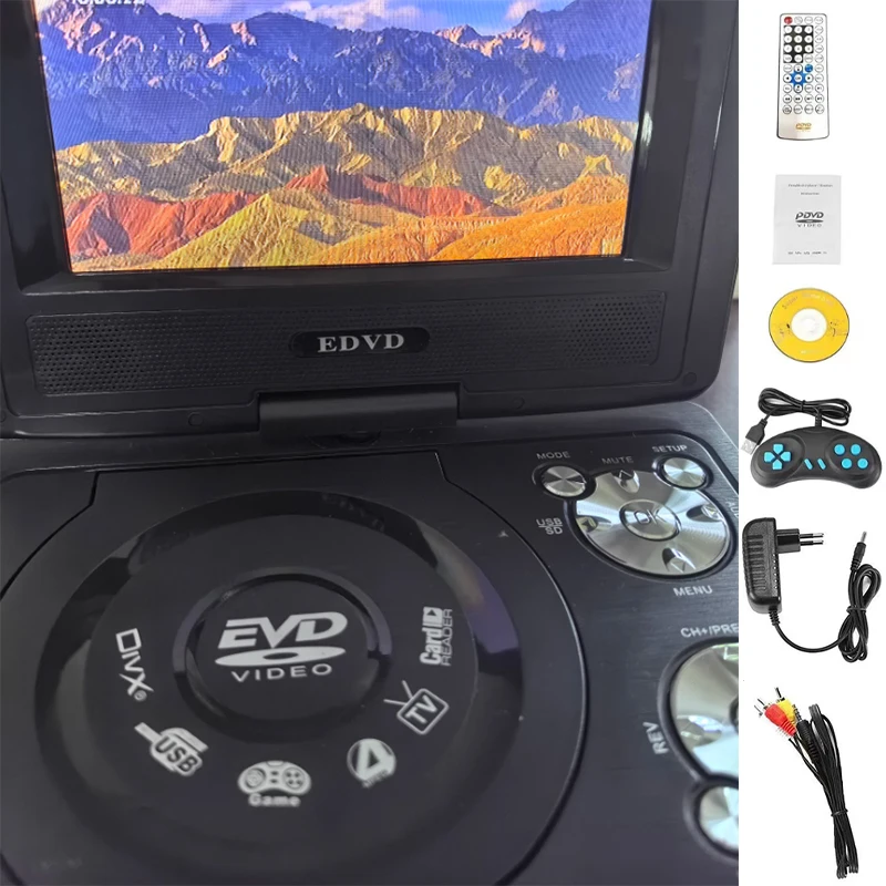 

Портативный 7,8-дюймовый DVD-плеер, широкоэкранный 16:9 270 ° Вращающийся ЖК-экран, проигрыватели компакт-дисков, AV-вход/выход постоянного тока с игровым контроллером MP3