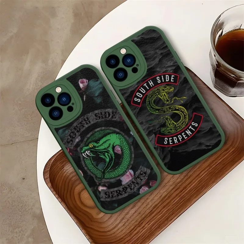 TV Riverdale Southside Serpent Phone Case Green For IPhone 14 11 13 12 Pro Max Mini Xs X Xr 7 8 Plus SE2020 Leather Texture