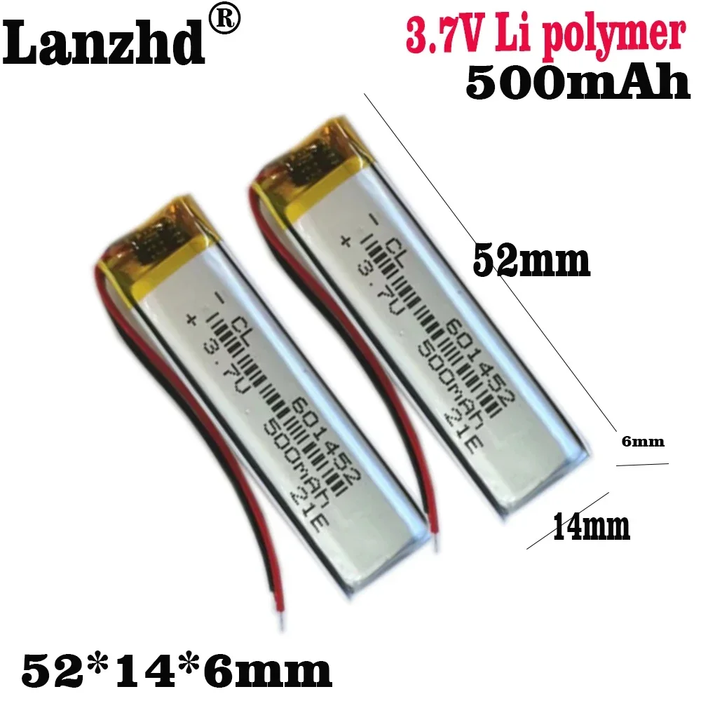 

1-12pcs 3.7V Li polymer 601452 battery for Led light Point reading pen laser pen smart wear battery