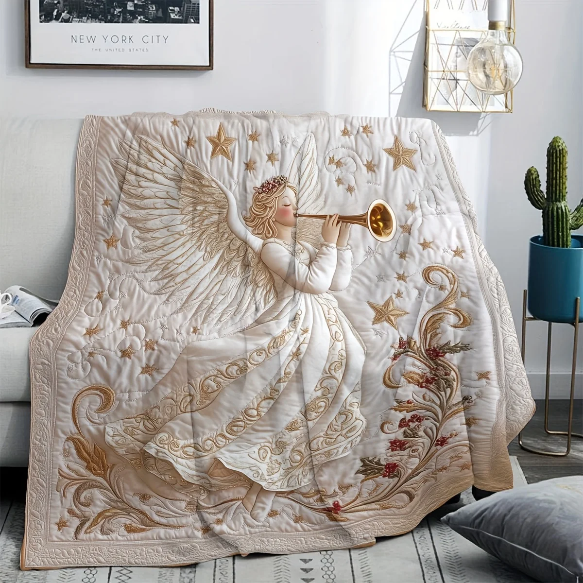 Angel Throw Blanket, Cozy Fantasy Print Blanket for Sofa Bed Couch Travel Camping Office Home Decor