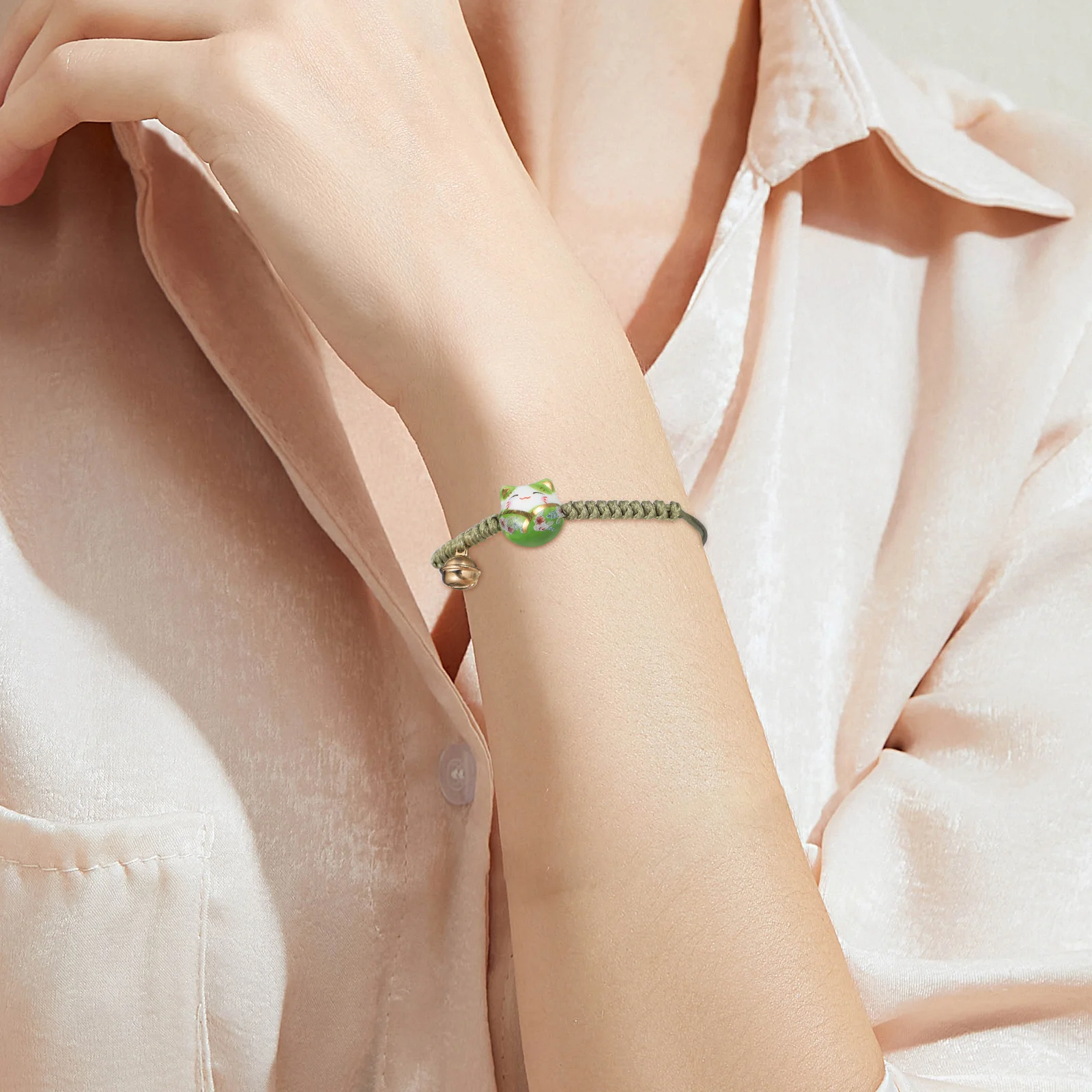 

3Pcs Adjustable Rope Bracelet Maneki Neko Lucky Cat Bell Charm Wristband Japanese Minimalist Jewelry for Women Men Kids