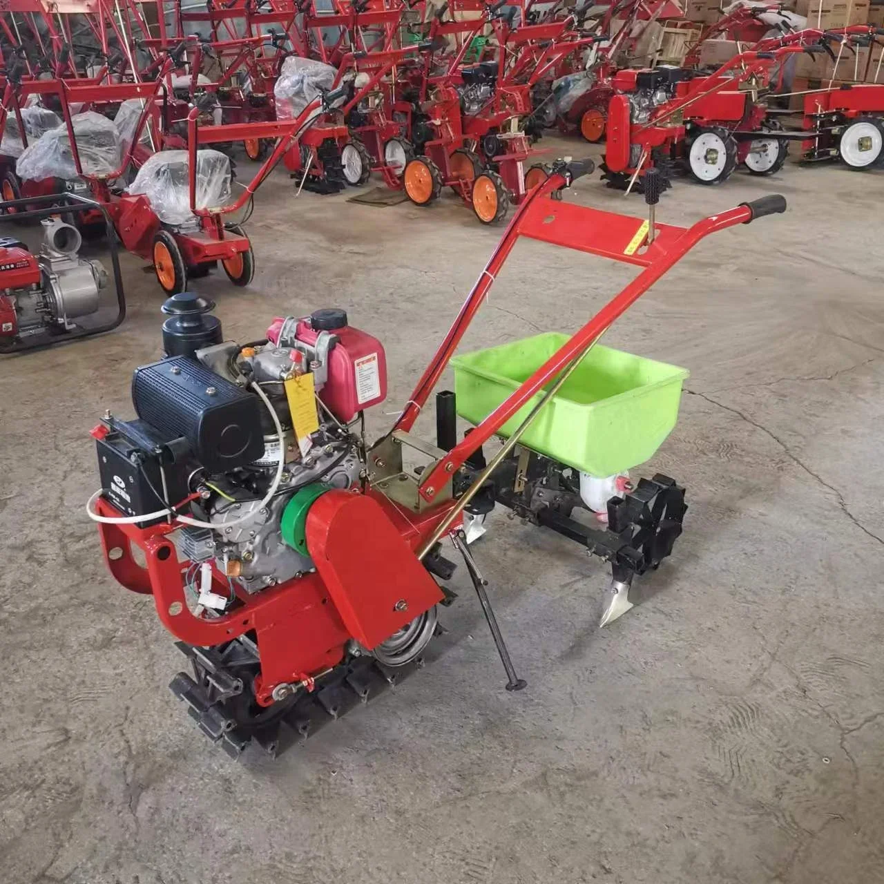 7HP/173F air-cooled Diesel single chain track micro power tiller cultivator land cultivating machine+Flip Plow