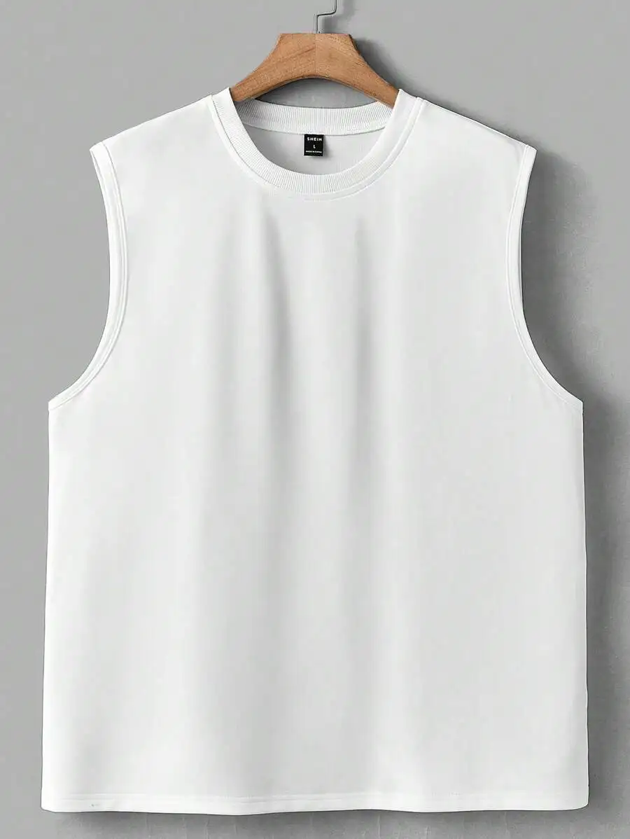 

Мужская однотонная белая майка без рукавов с круглым вырезом, свободного кроя, повседневная