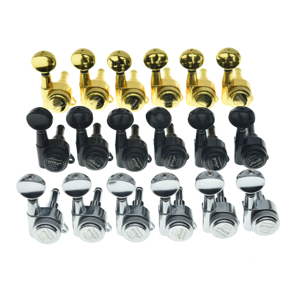 

KAISH 6 Inline 18:1 Locking Tuners Tuning Keys Locking Tuning Machines with Mini Oval Buttons for Strat/Tele/Electric Guitars