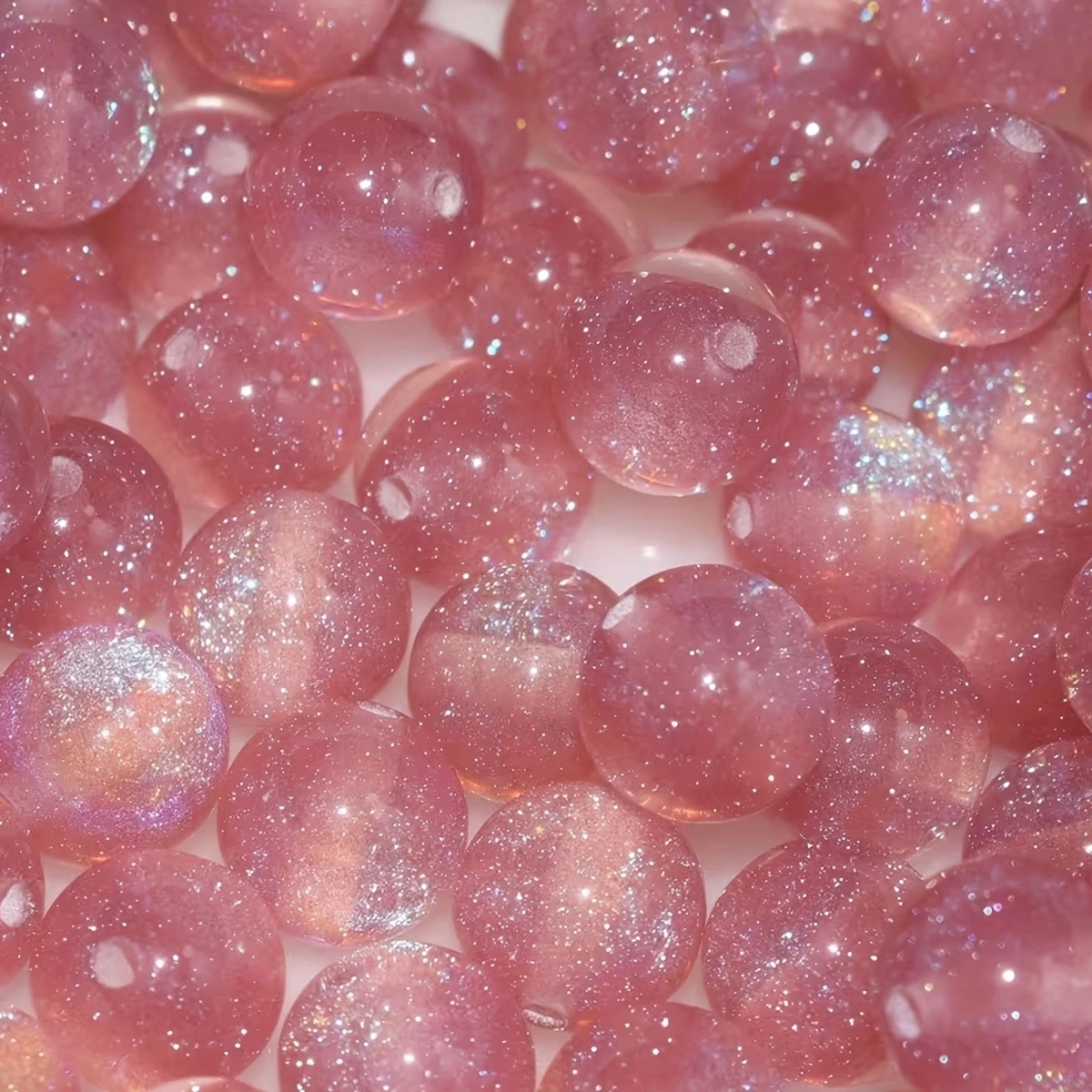 50pcs 8/10/12mm Mauve Pink Resin Starry Sky Circular Spacer Beads DIY Bracelet Necklace Handmade Accessories