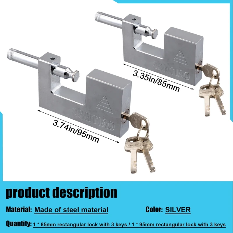 ABRE-2PCS Multifunctional Padlock Keyed Padlock Waterproof Antirust Anti-Theft Lock Pry Door Lock With 3 Keys