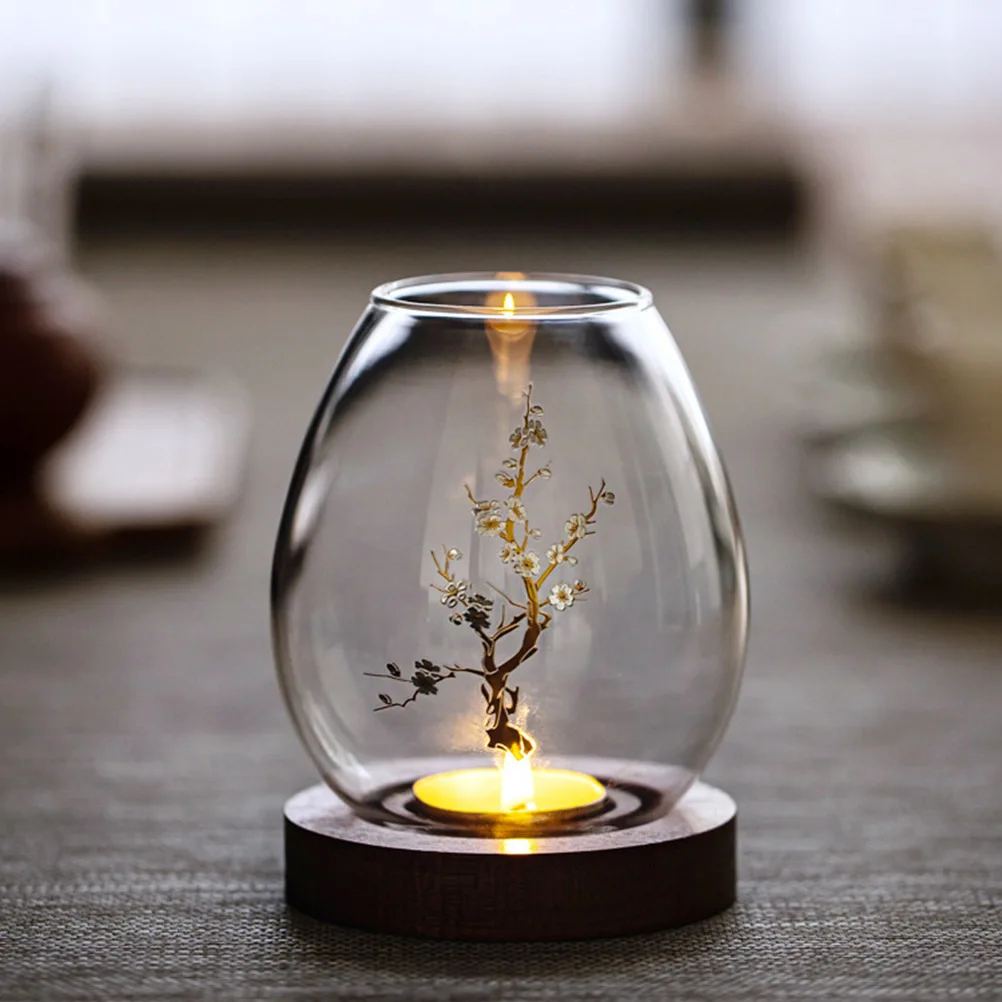 

1pc Exquisite Glass Holder Transparent Flame Shade Windproof Dustproof Flower Pattern Decorative Container For Home Glass