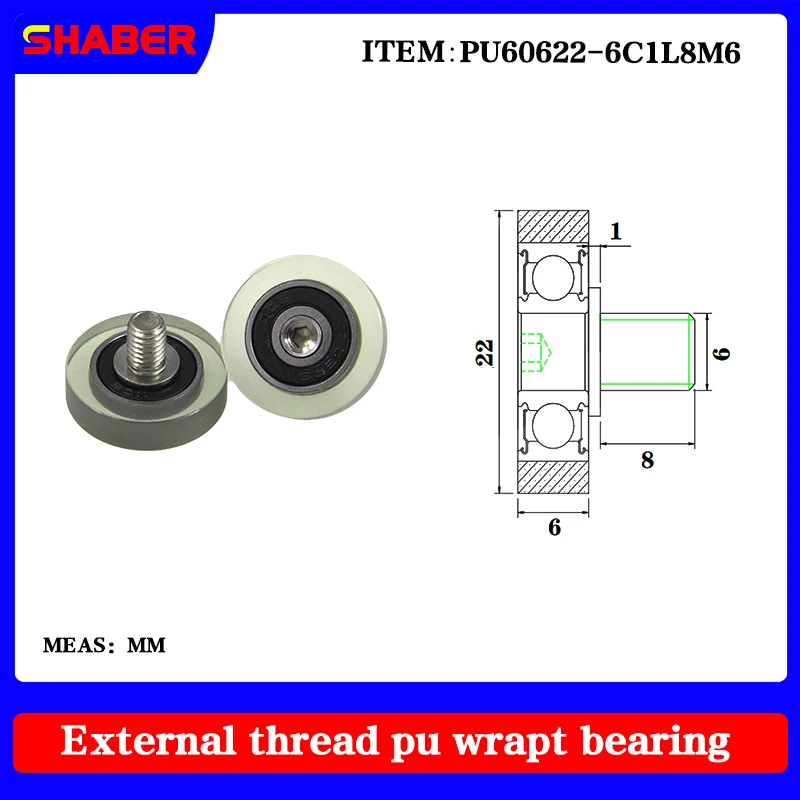 

【SHABER】supply external screw thread polyurethane formed bearing PU60622-6C1L8M6 glue coated bearing With threaded guide wheel