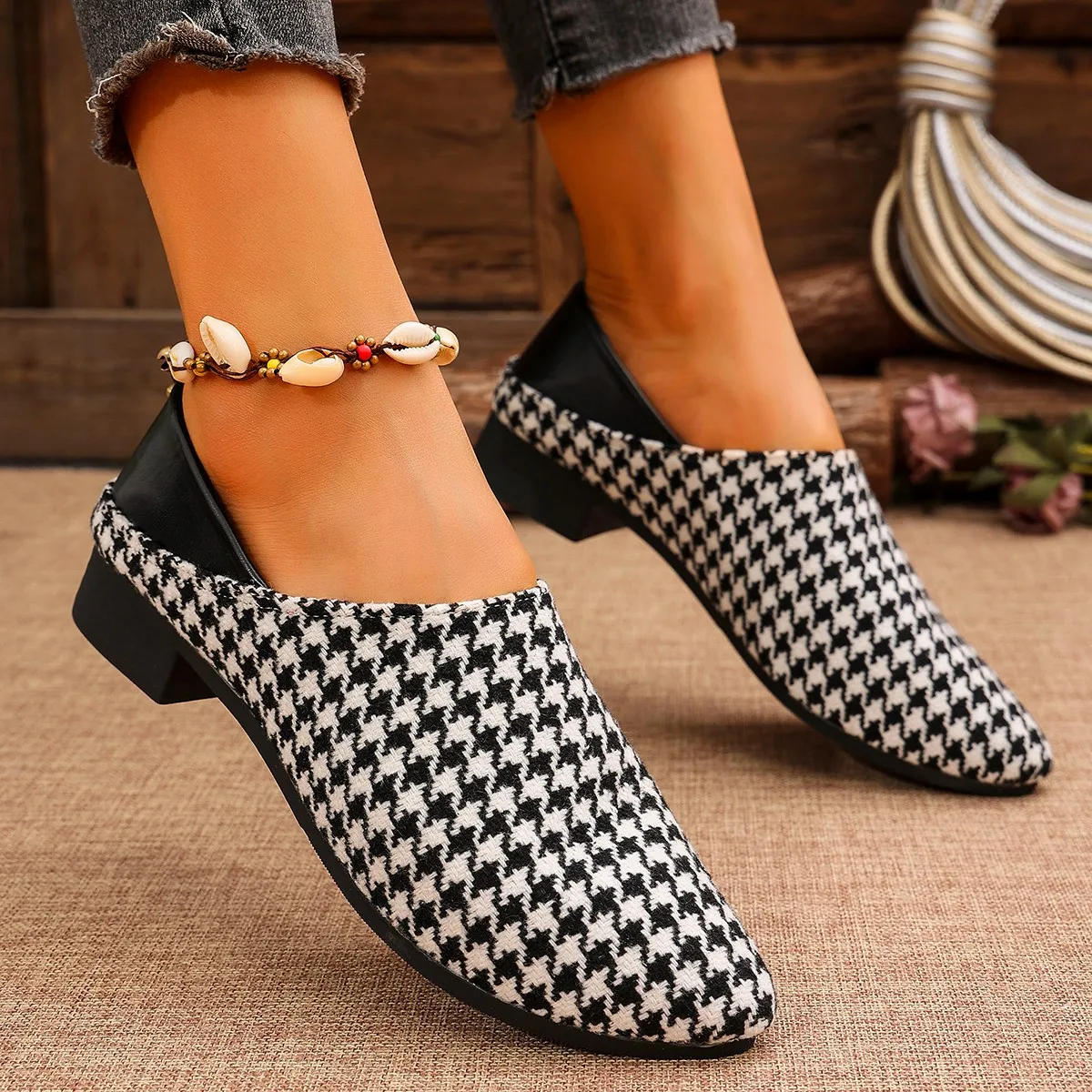 Women's Canvas Ballet Shoes Flat Breathable Colorblock Plaid Slip-on Loafers For 2024 Fashionable And Comfortable Footwear