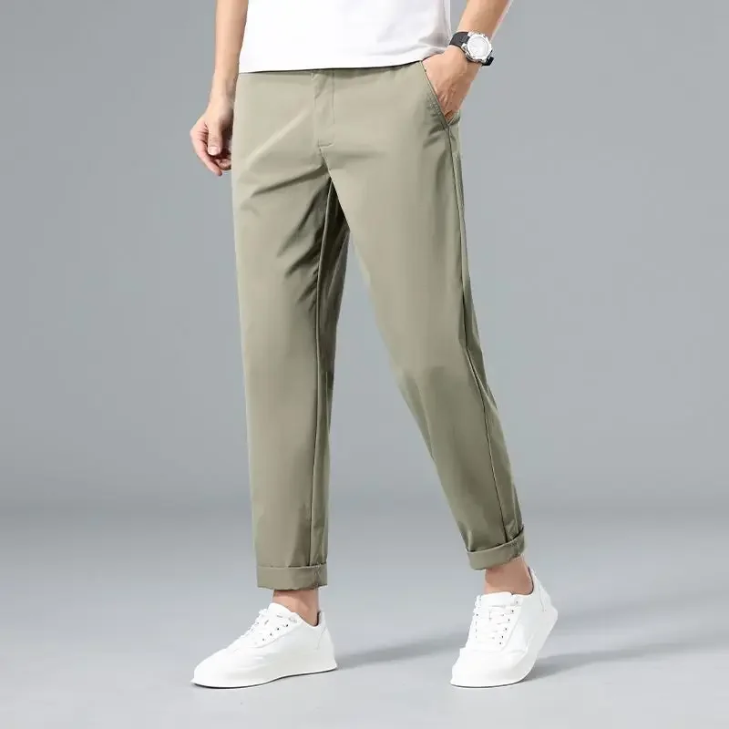 

Men's Casual Pants Summer Male Trousers Ice Silk Cool Cooling New In Classic Streetwear Slacks Plus Size Polyester Long Cotton