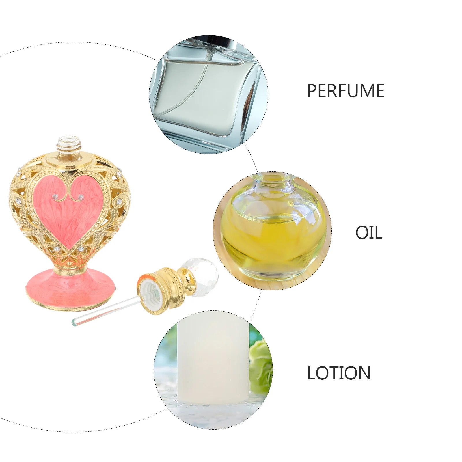 زجاجة عطر قابلة لإعادة التعبئة على شكل قلب، حاوية زجاجية أنيقة بأسلوب عربي للزيوت العطرية وتخزين عينات العطور أثناء السفر