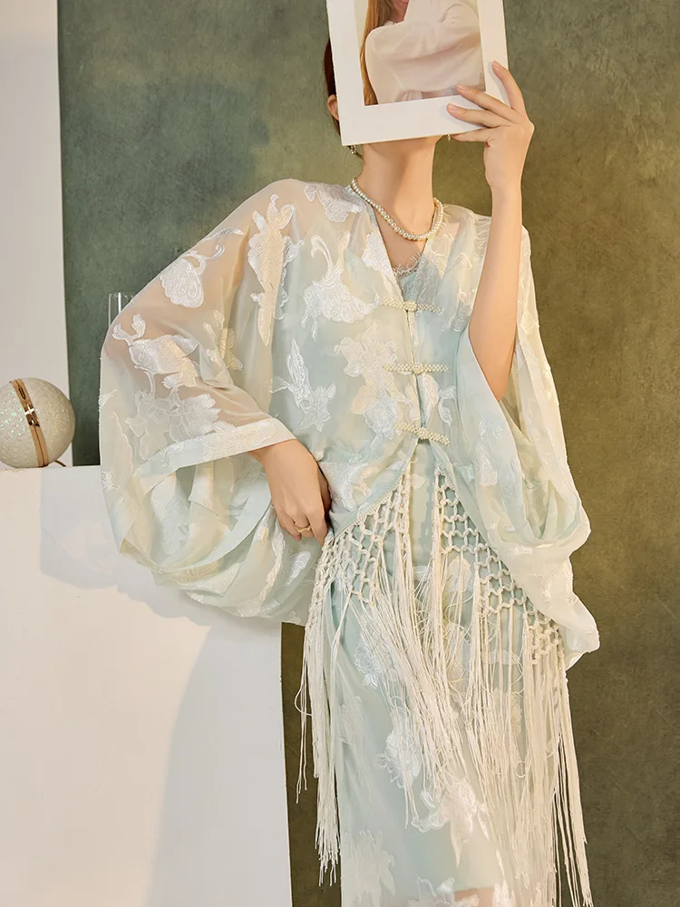 

Новый кардиган в китайском стиле: элегантная куртка-ханфу с длинными кисточками, традиционное кимоно-хаори, летняя женская свободная накидка-юката