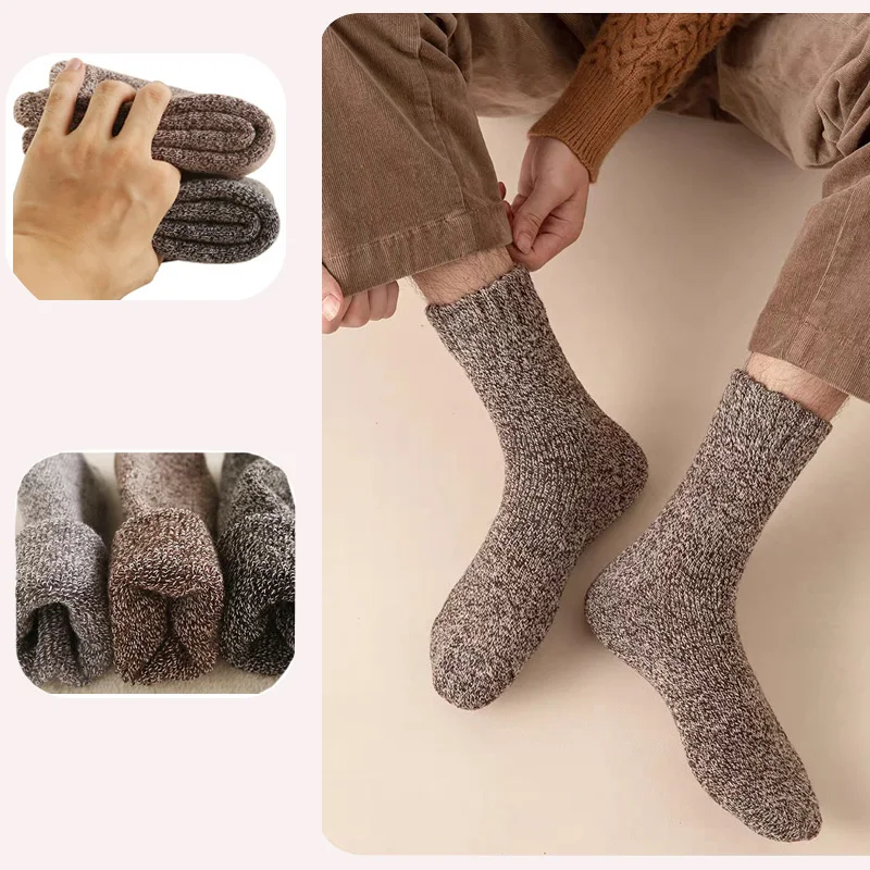 5Pairs/Lot Men's Winter Super Thick Thermal Socks Wool Men Women Solid High Quality Wool Socks Cold Snow Warm Wool Socks