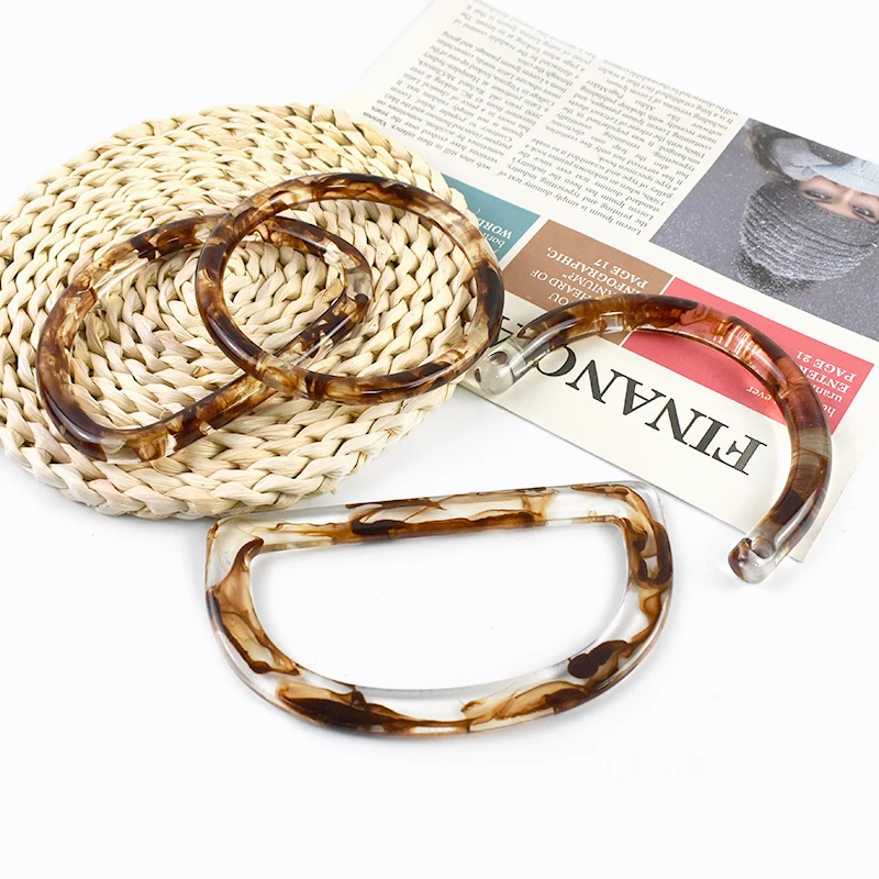 2Pcs Amber Plastic Handle Women's Bag Handles Acrylic O D Ring Handbag Woven-bag Replace Rings Purse Frame DIY Bags Accessories