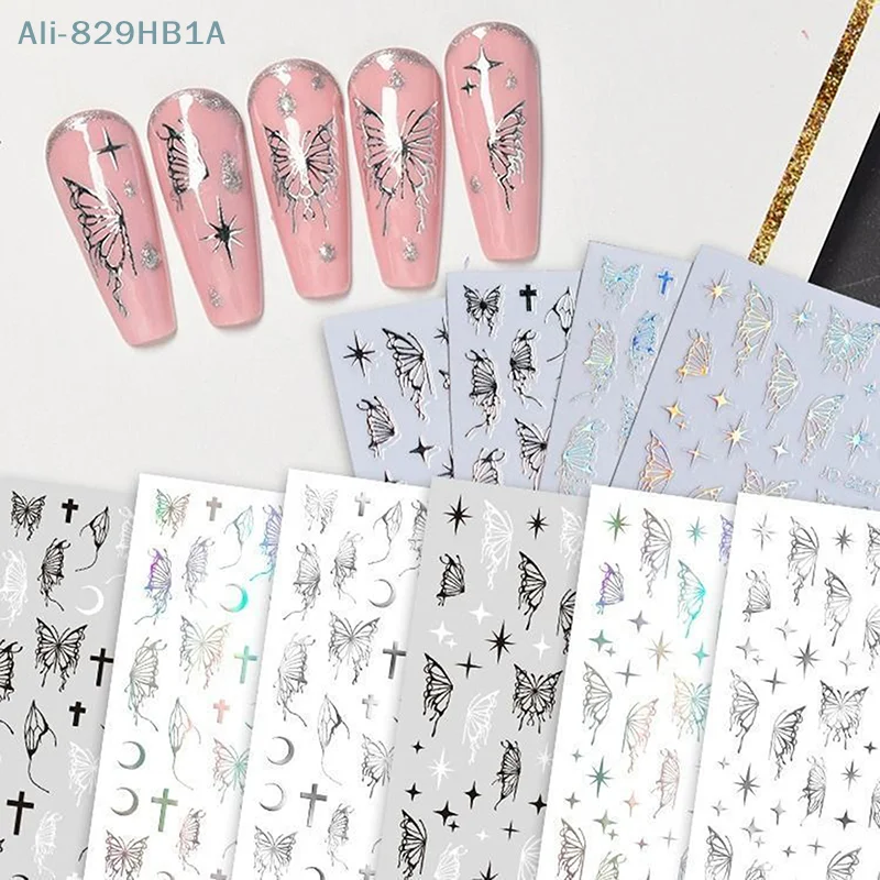 3pcs 5D Glitter Butterfly Nail Stickers Kawaii Butterfly Nail Art Charms Decorations Decals DIY Manicure Adhesive Slider