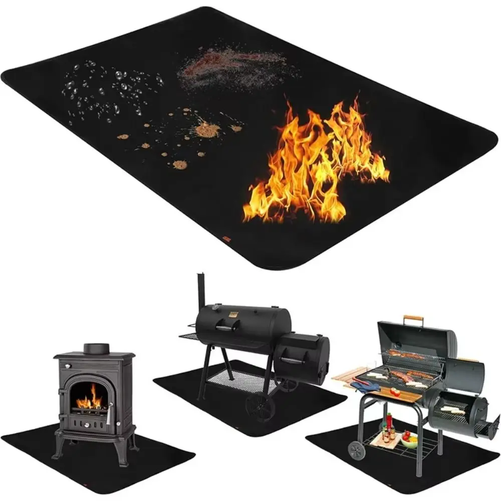 Oilproof Barbecue Grills Mat High Temperature Resistant Black Fireplaces Protective Mat Fire Retardant Protection Pad