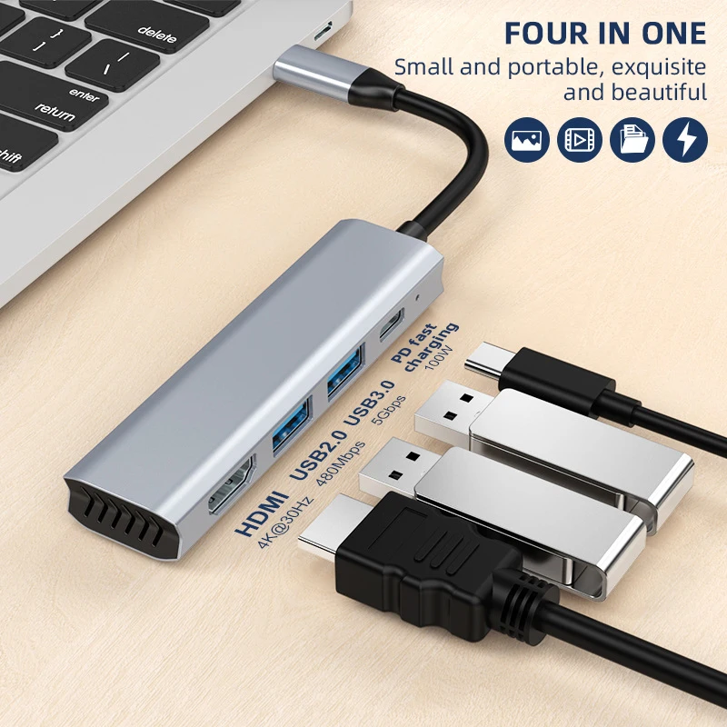 Hub Dock di tipo c + usb3.0 + usb2.0 + pd quattro In uno Hub 4k è applicabile all'adattatore per Laptop della Docking Station Usb Apple Macbook