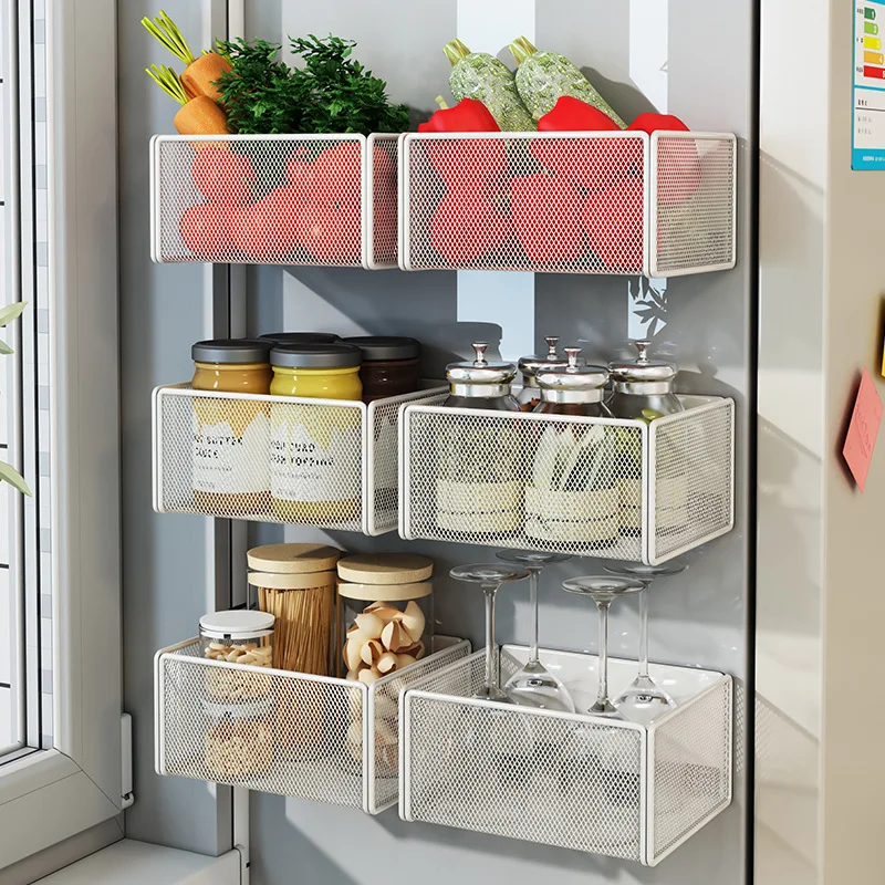 

Strong Magnetic Refrigerator Organizer Side Hanging Basket-No Drill Adjustable Storage Rack for Kitchen,Laundry,Washer