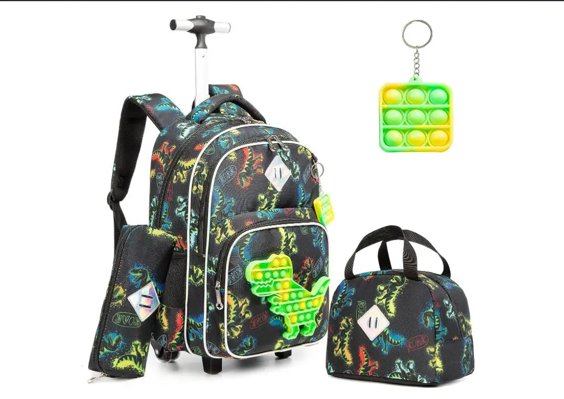 Mochila rodante con ruedas para niños y niñas, juego de mochila escolar con bolsa de almuerzo, bolsas para bolígrafos, 16 pulgadas