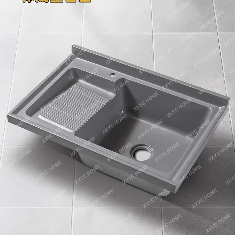 L quartz stone laundry basin drum washing machine cabinet integrated basin laundry pool sink with washboard corner cutting