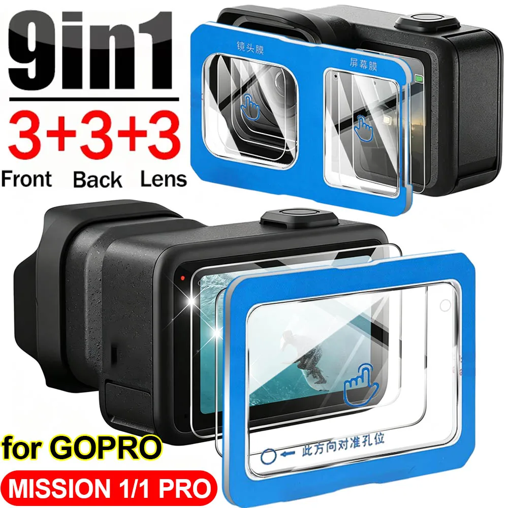Verre trempé 9H pour GOPRO MISSION 1 / 1 PRO, protecteur d'écran pour objectif avec outil, kit d'installation facile, film ultra-HD transparent anti-rayures
