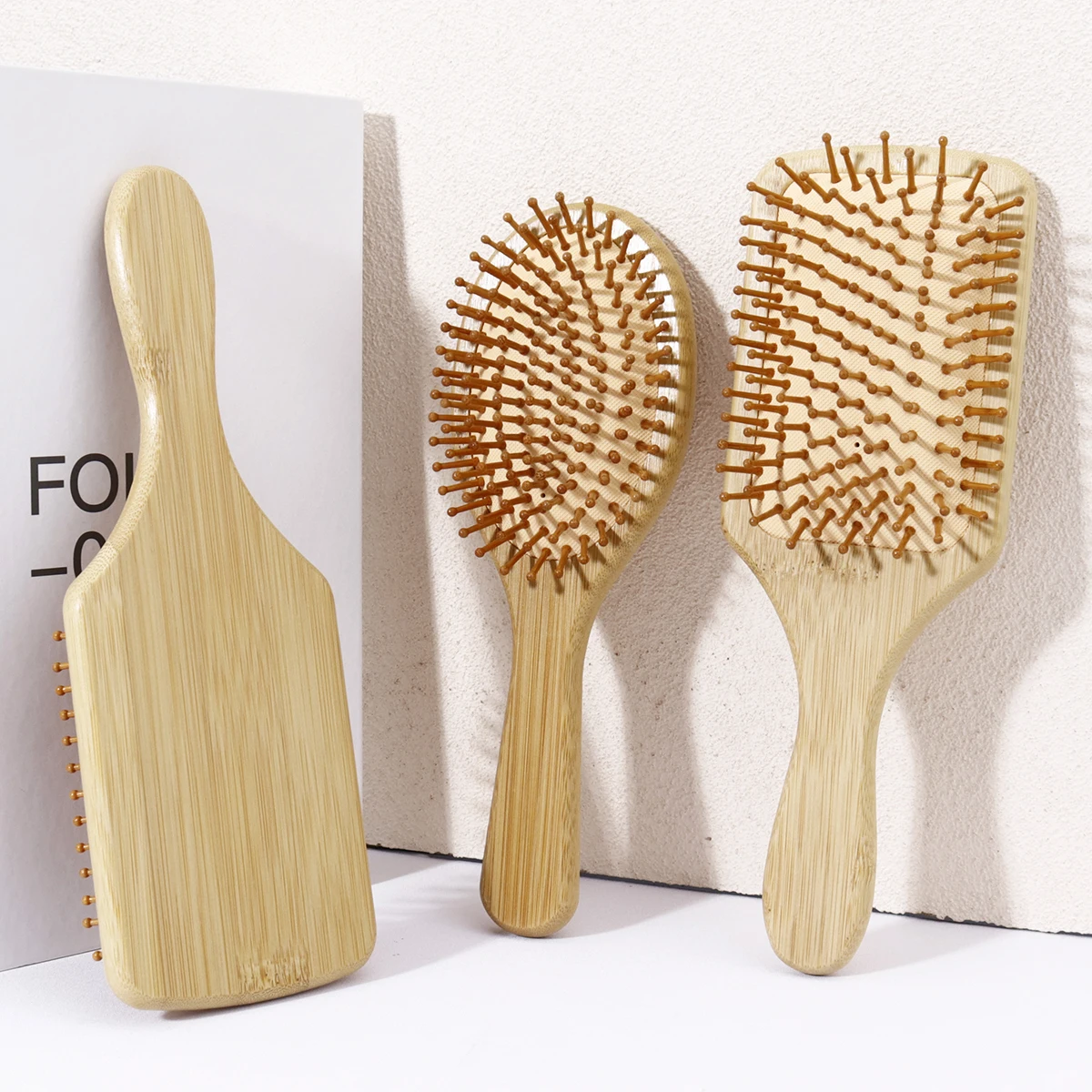

3pcs bamboo air cushion comb set, with bamboo bristles, natural bamboo anti-static hair massage brush,Special for real hair wigs