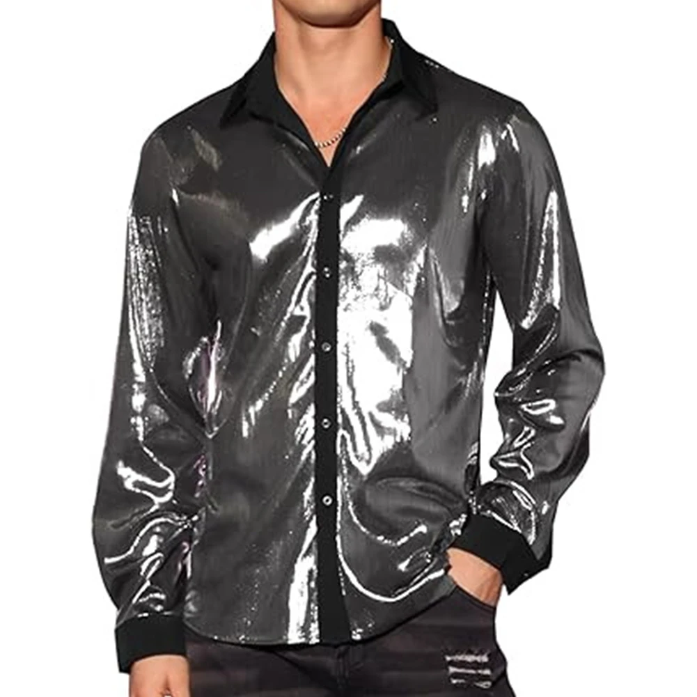 

Daily Night Club Long Sleeve Button Down Dress Up Night Club Shirt Polyester Fabric Regular Length Band Collar