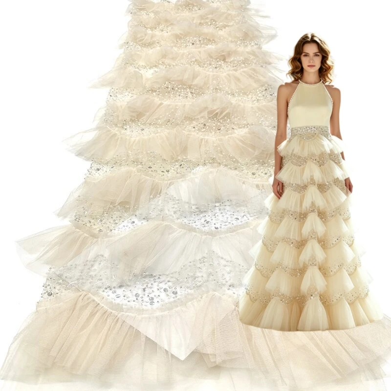2026 Nigerian Bridal Wedding Party Dress 3D Tulle Lace Fabric High Quality French Mesh Lace African Beaded Sequins Lace Fabric