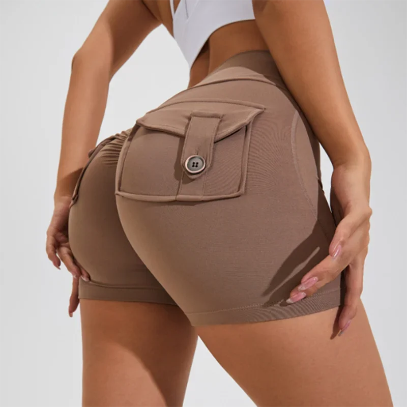 Women's High Waisted Workout Shorts with Pockets - Booty Lifting Running Tennis Yoga Shorts Quick Dry