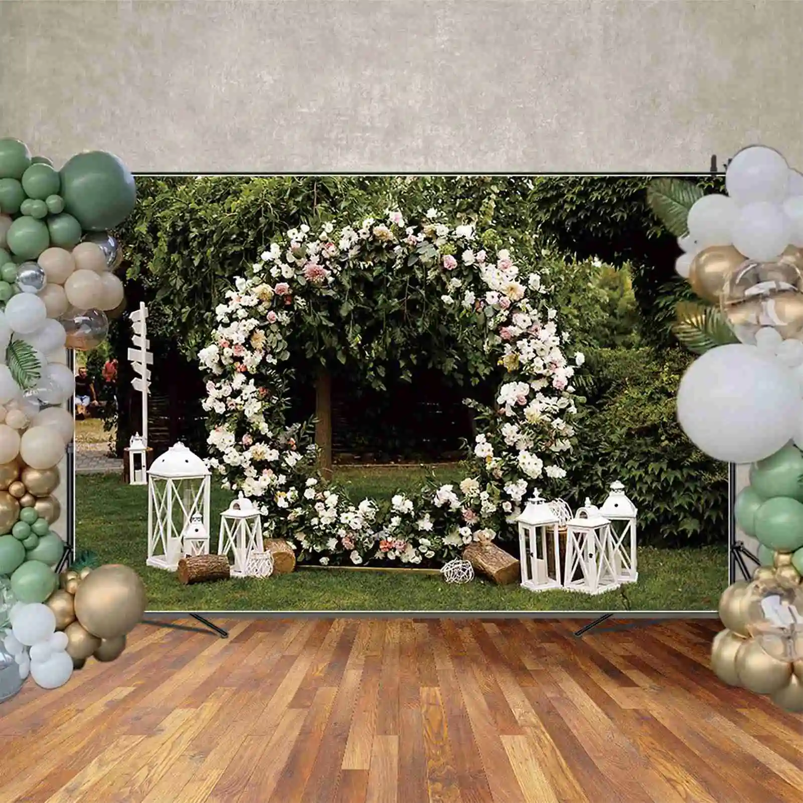 MOON.QG 웨딩 아치 배경 사진, 바다 꽃 장미 포토존 배경, 어린이 사진 스튜디오 포토부스 소품