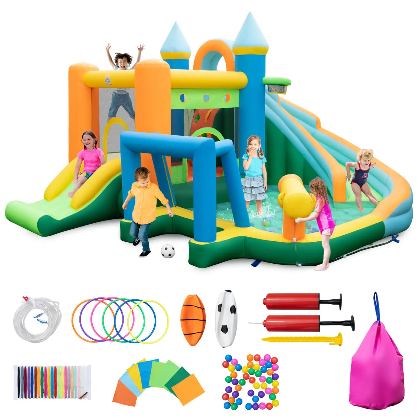 

Inflatable Water Slide Kids Blow up Water Park w/Climbing Wall Blower Excluded