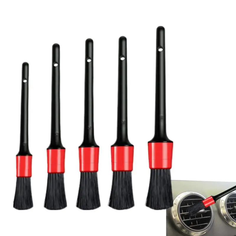 

Car Detailing Brush Set 5pcs Detailing Car Clean Brush Set Boars Hair Detailing Brushes For Air Vent Engine Bay Tires Wheels